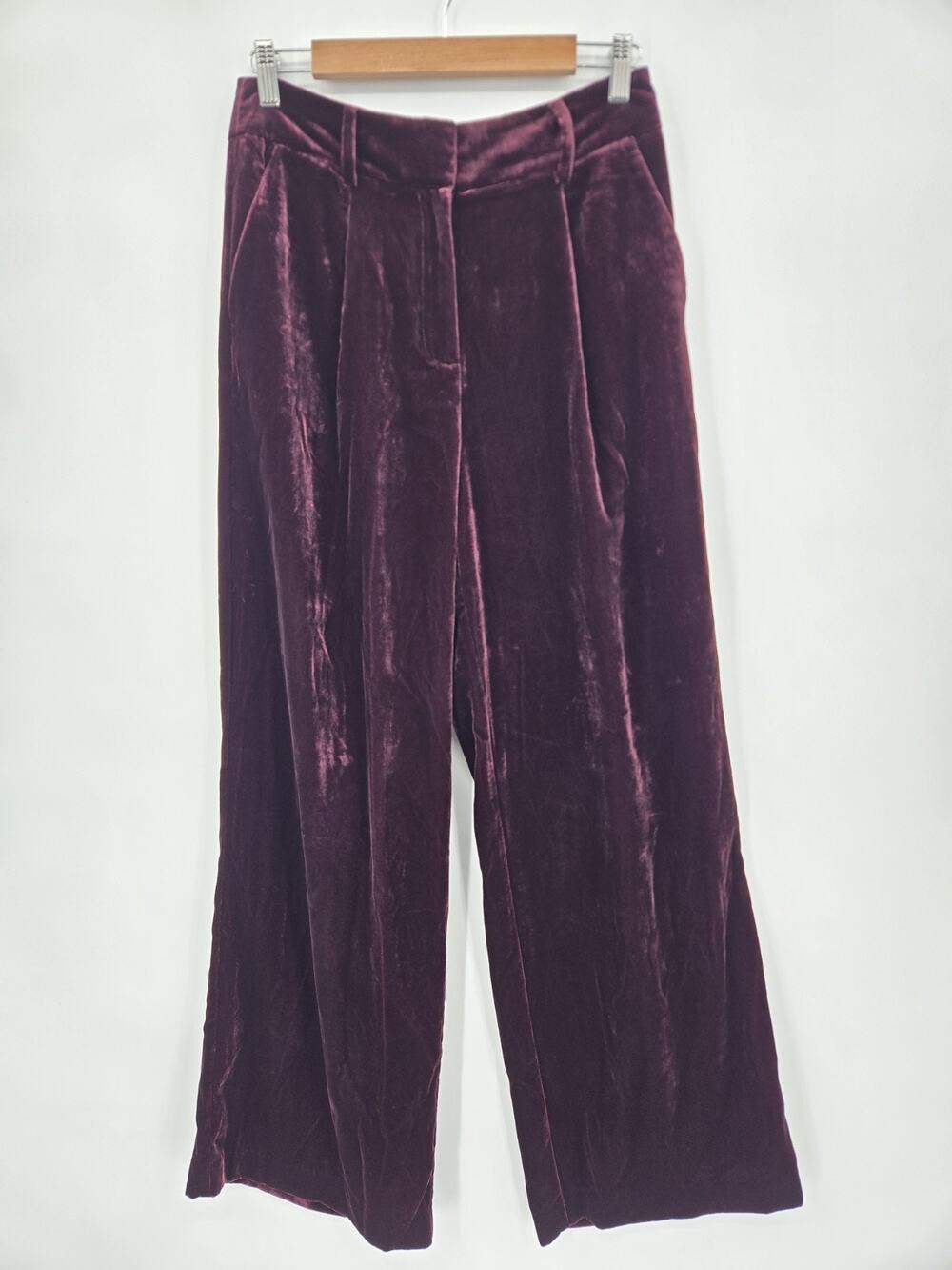 Loft Clean Wide Leg Velvet Pants Jewel Tone Burgundy 90s Whimsigoth Glam Size 2